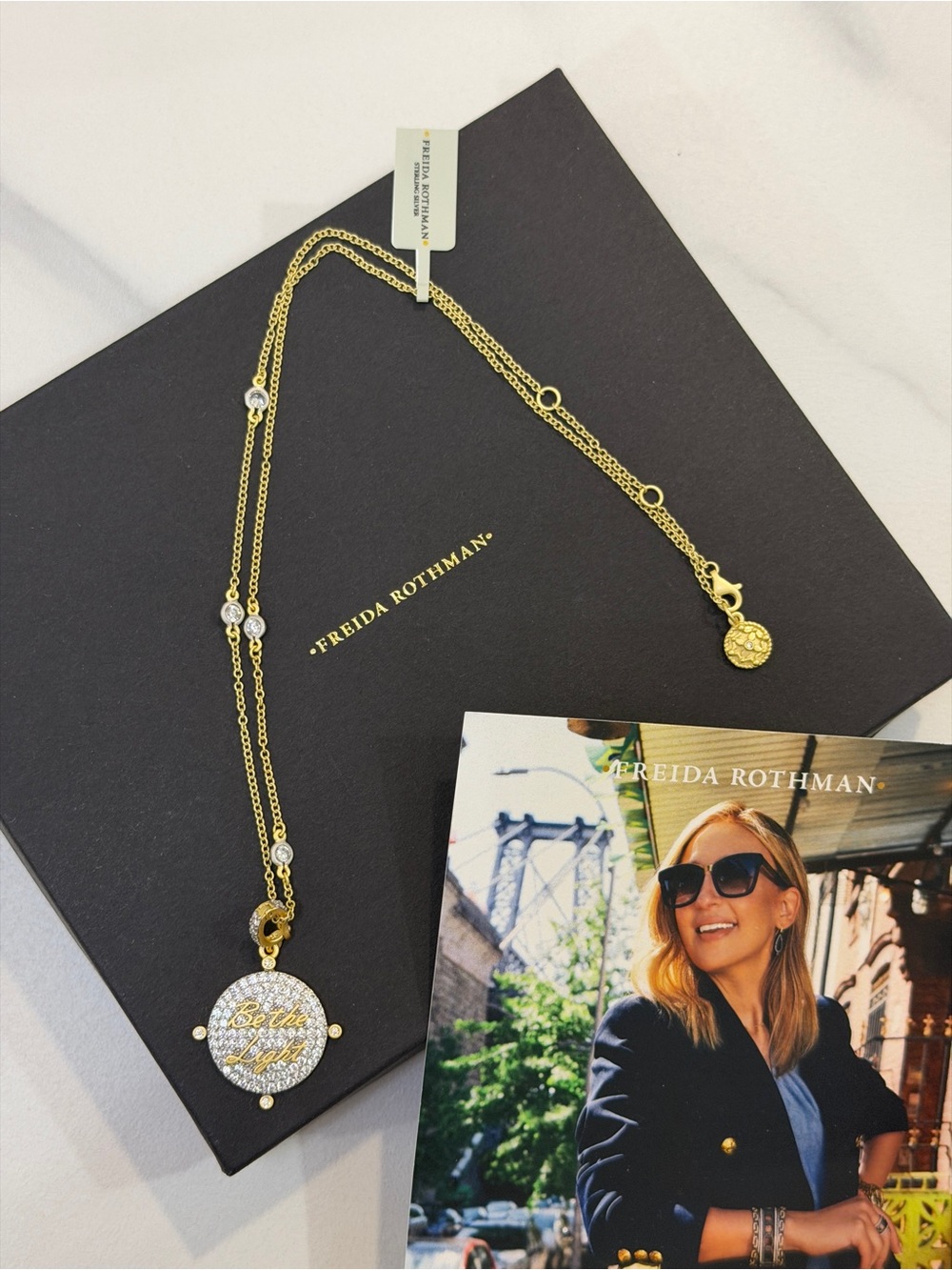 Freida Rothman - Be the Light - Silver and Gold Pave Disc Necklace